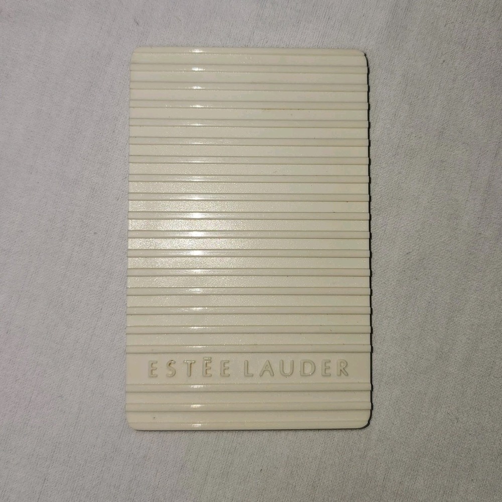 vintage estee lauder compact travel mirror white ribbed plastic case 80s